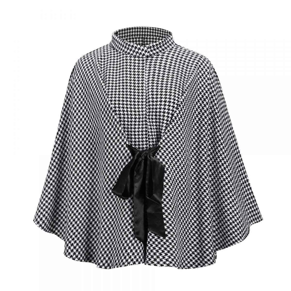 Women Spring Autumn Plaid Shawl Capes Jacket