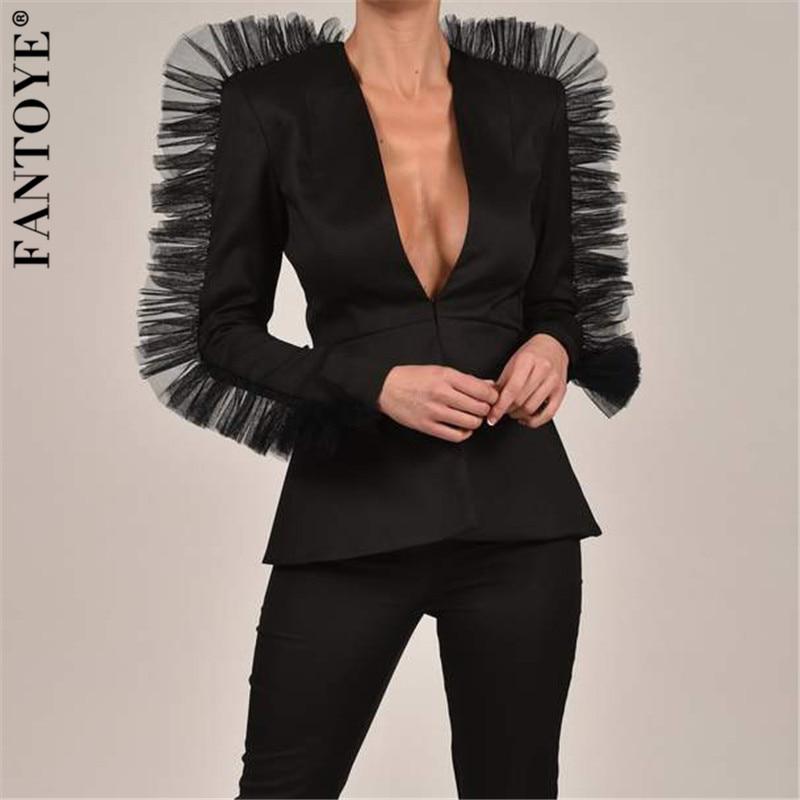 Elegant Lace Ruffle Short Set Long Sleeve V Neck Jacket