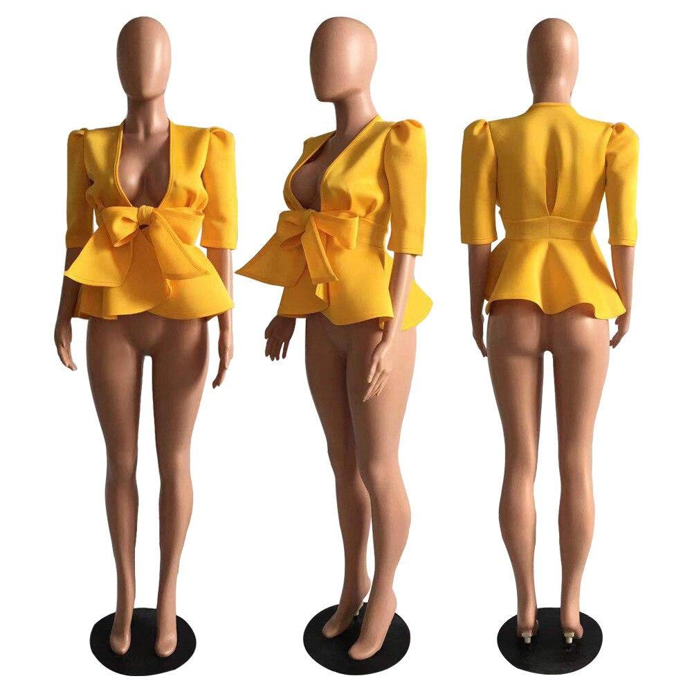 Modern Blouse V Neck Half Sleeve Ruffle Front Bow Style