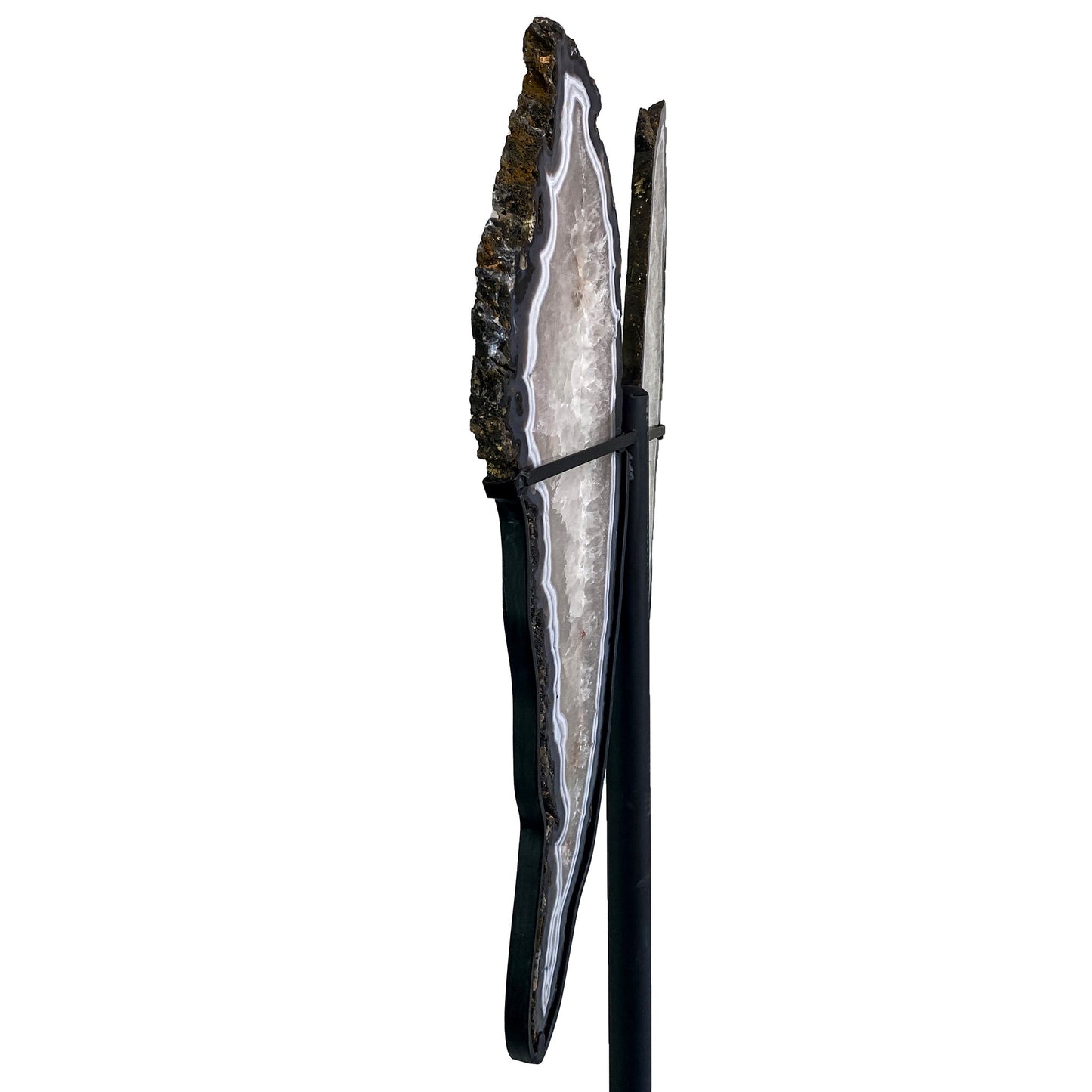Gray Agate Butterfly Slices with Iron Base