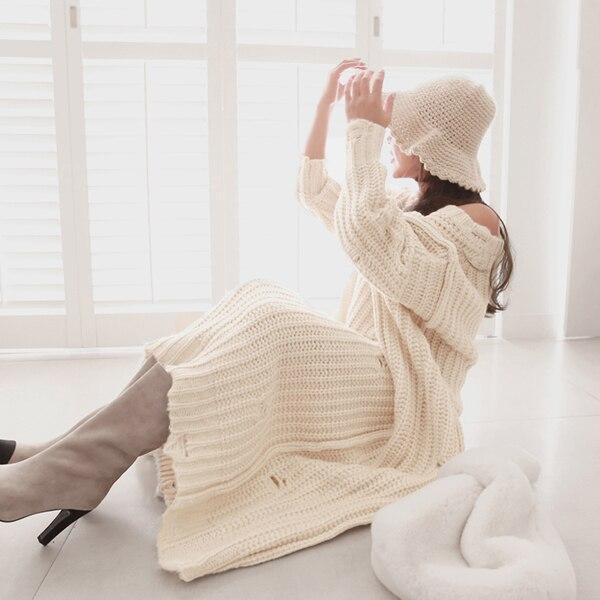 Plus Size Sweater Knitted Loose V Neck Hole Thick Oversize