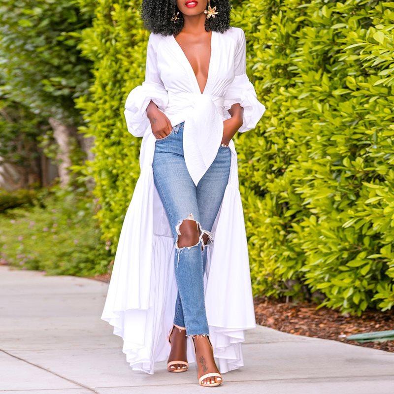 Long Cardigan Shirt Elegant With Short Puff Sleeve