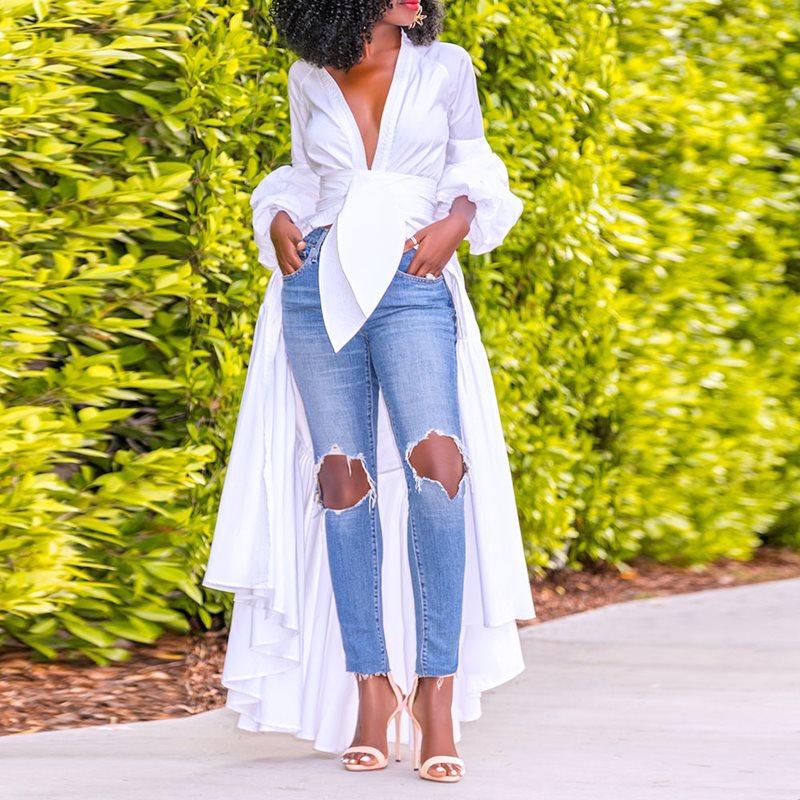 Long Cardigan Shirt Elegant With Short Puff Sleeve