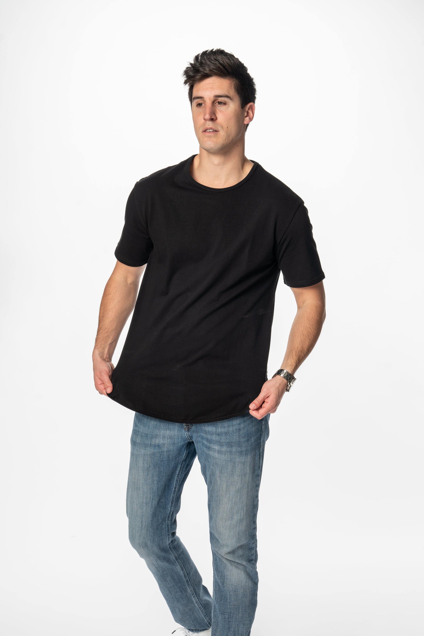 Curve-Split Crew T-Shirt: Coral Pink