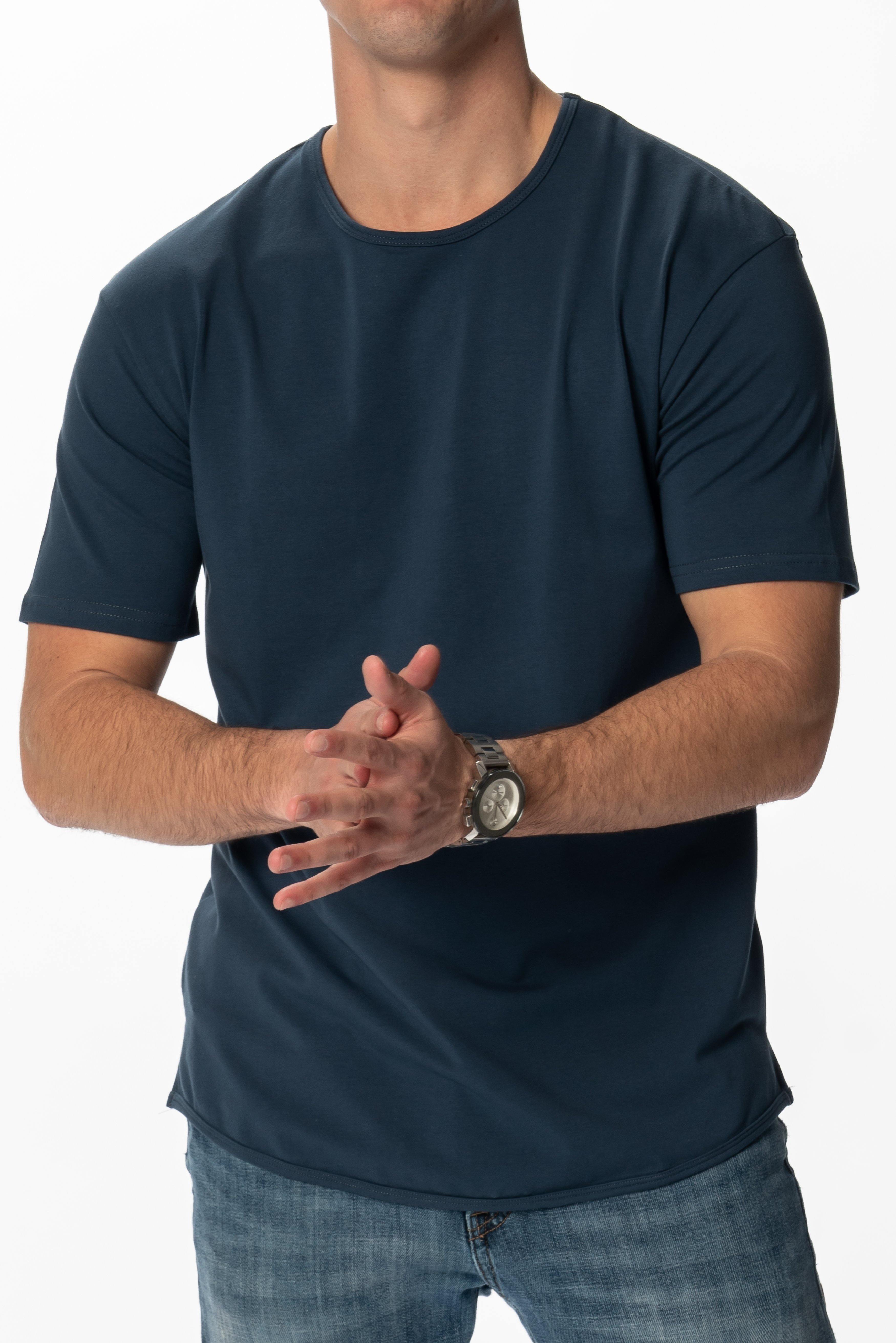 Curve-Split Crew T-Shirt: Charcoal Blue - Rule Of Threads