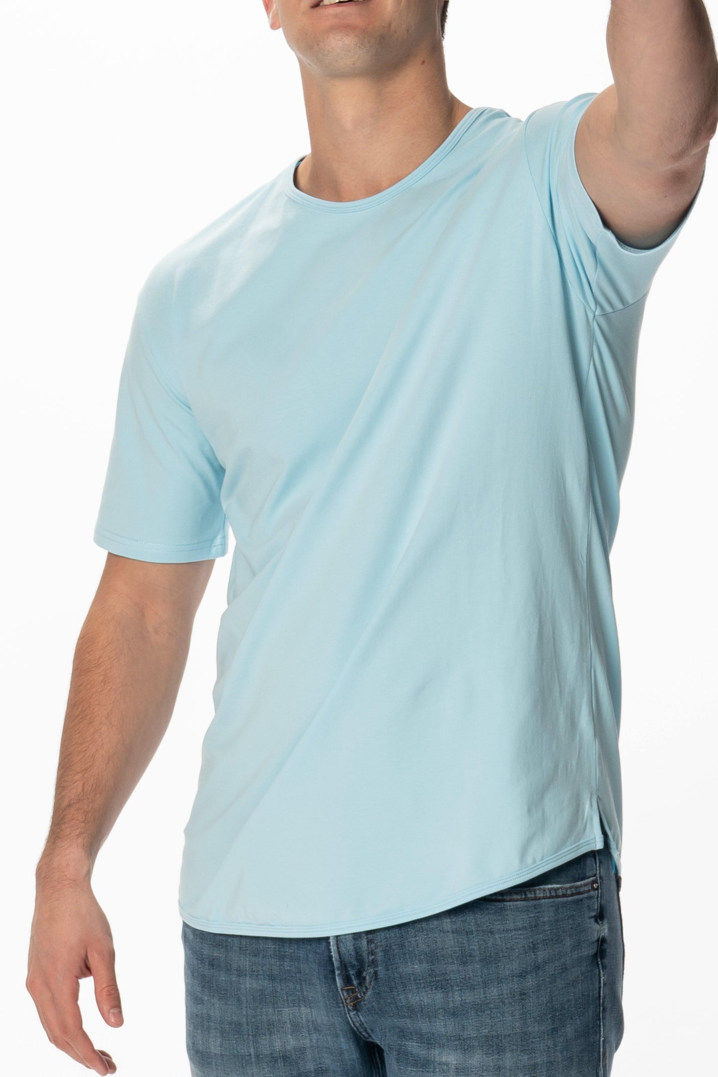 Curve-Split Crew T-Shirt: Coral Pink