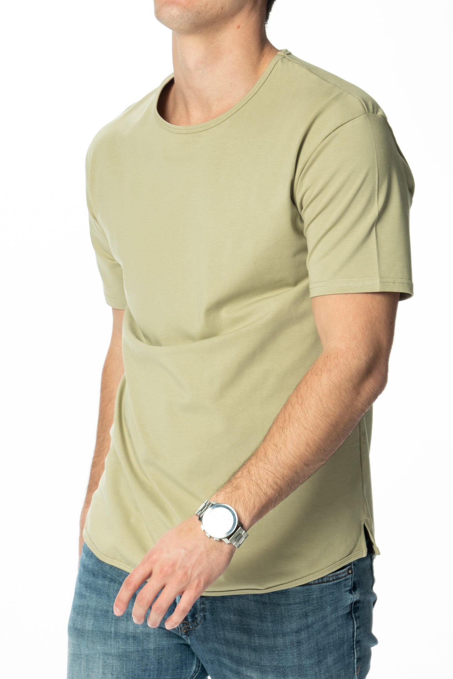 Curve-Split Crew T-Shirt: Mint Green