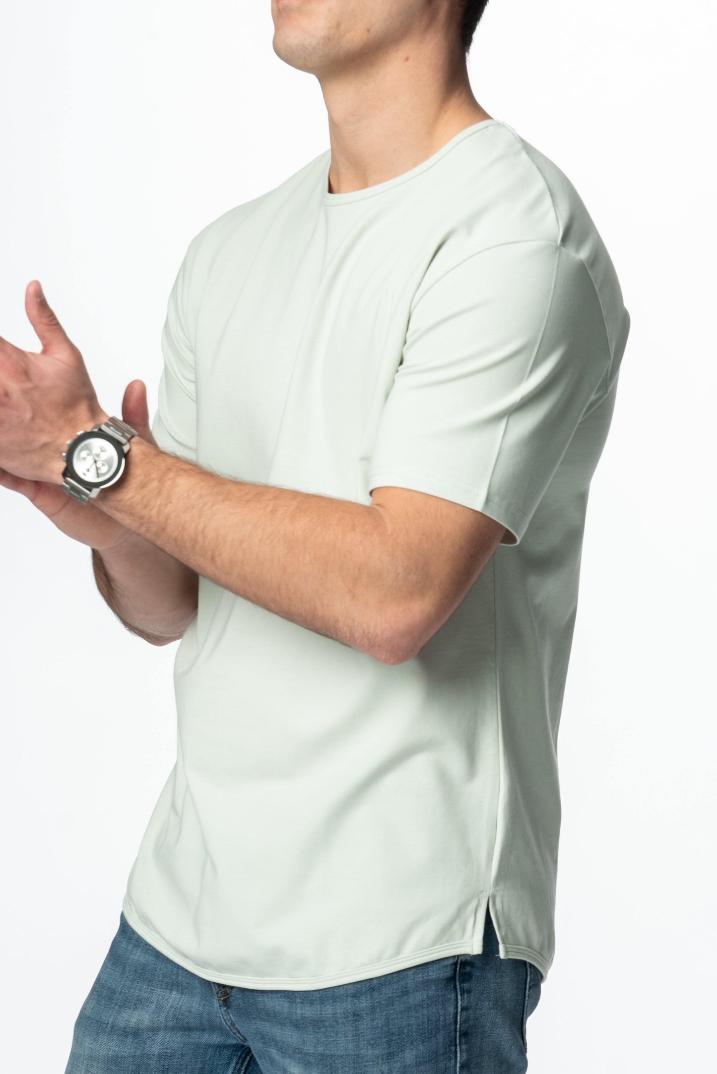 Curve-Split Crew T-Shirt: Coastal Blue