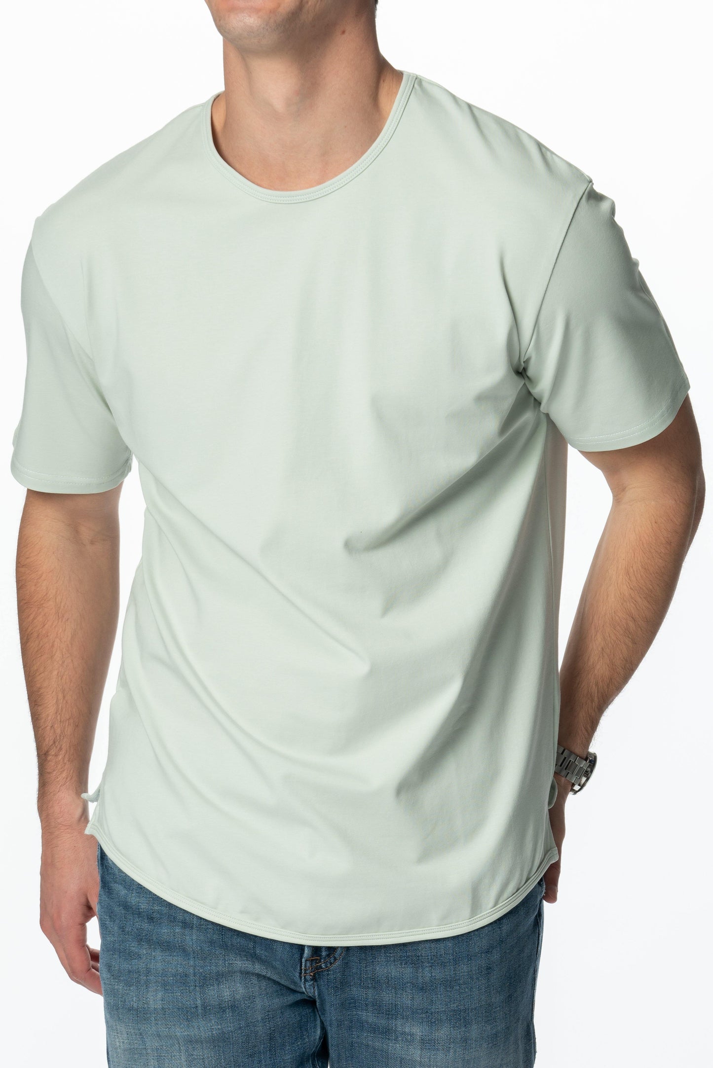 Curve-Split Crew T-Shirt: Coastal Blue