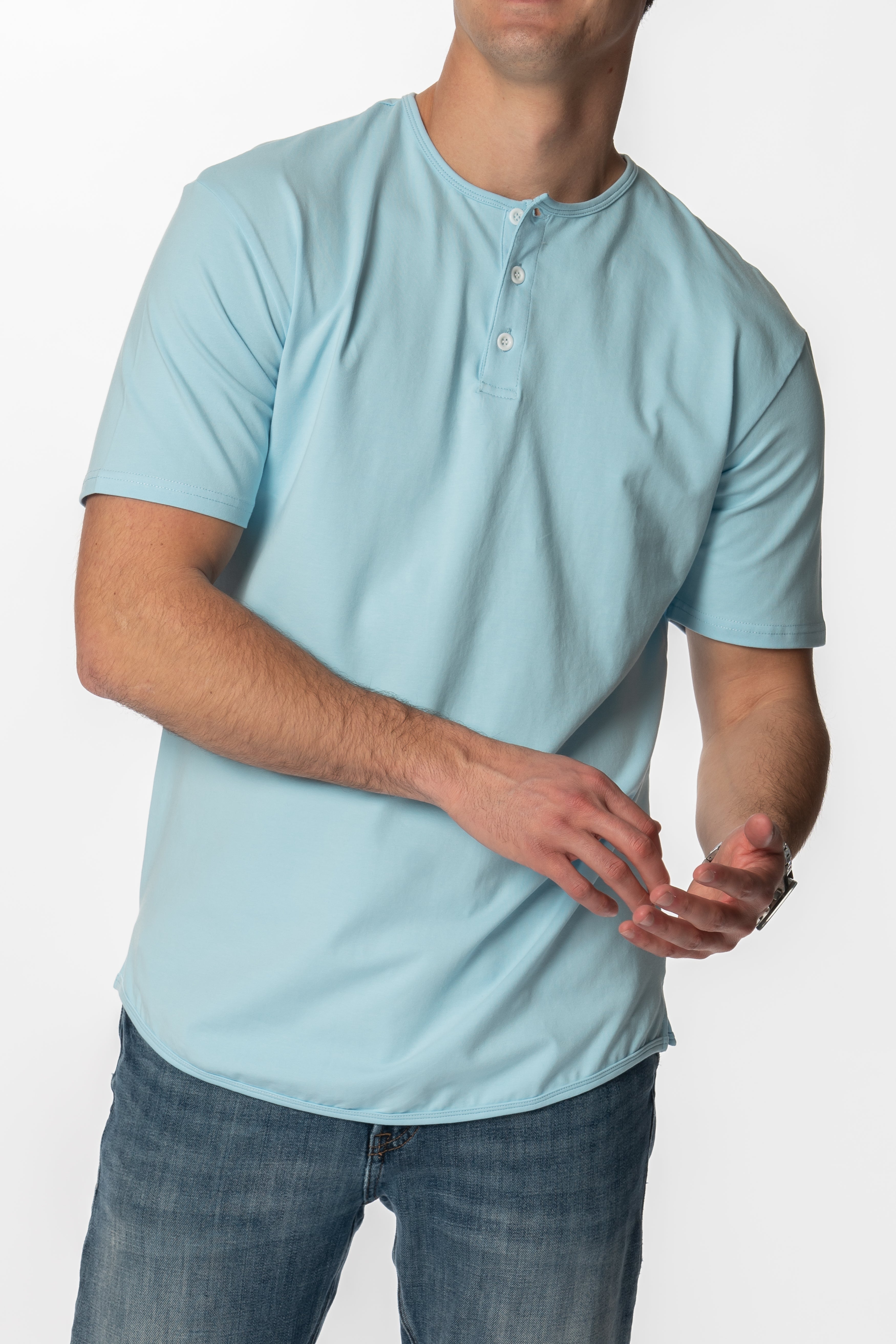 Curve-Split Henley T-Shirt: Coral Pink