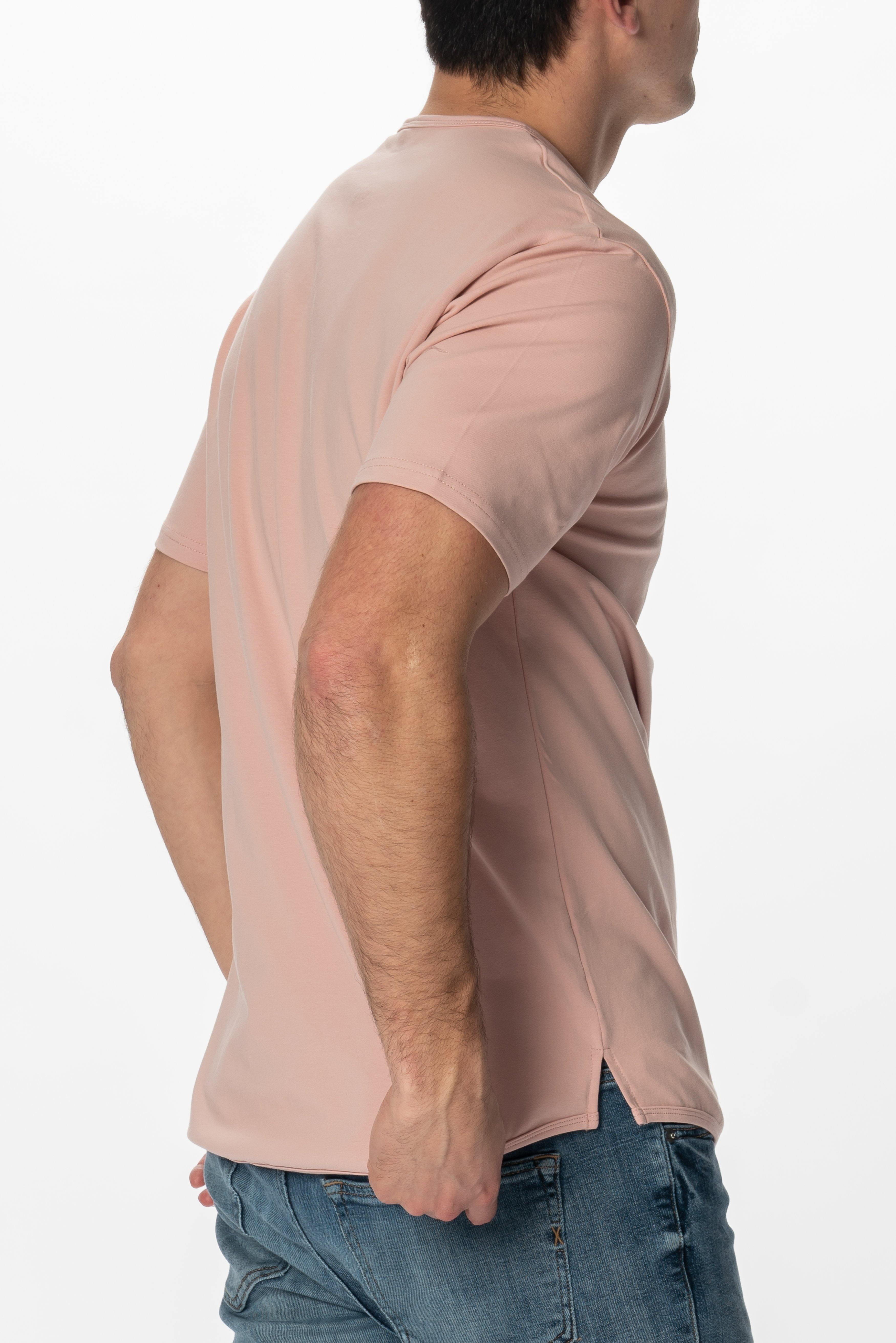Curve-Split Henley T-Shirt: Coral Pink - Rule Of Threads