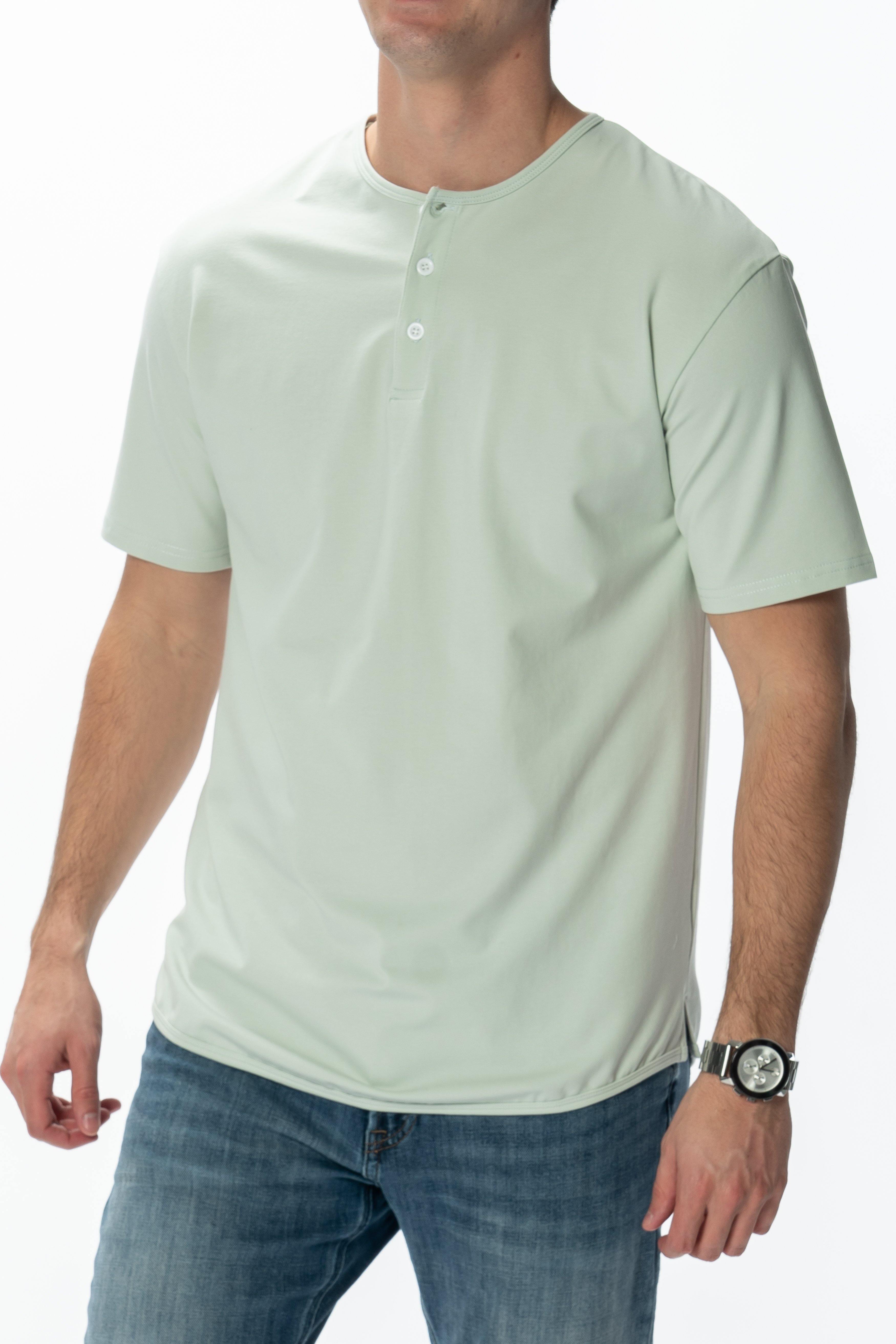 Curve-Split Henley T-Shirt: Coral Pink