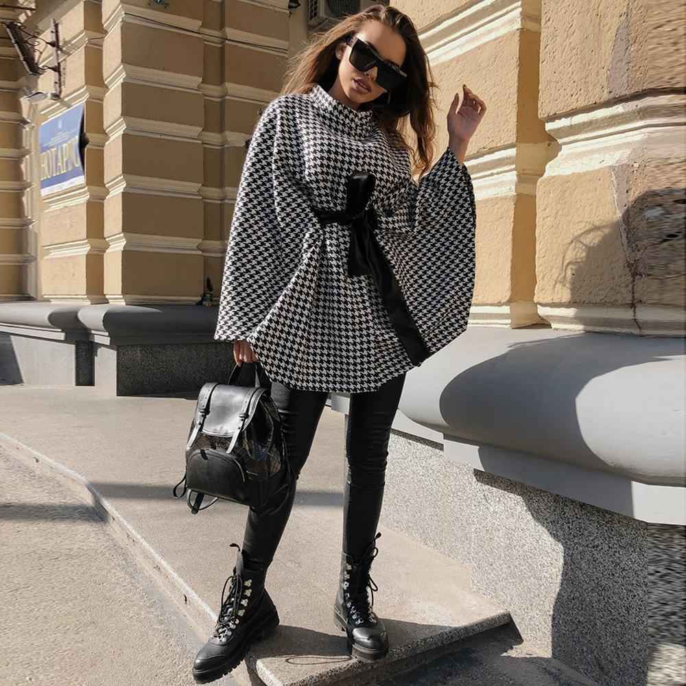 Women Spring Autumn Plaid Shawl Capes Jacket
