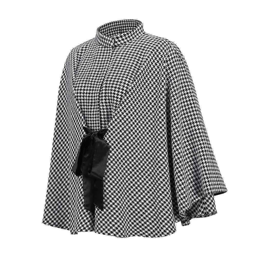 Women Spring Autumn Plaid Shawl Capes Jacket