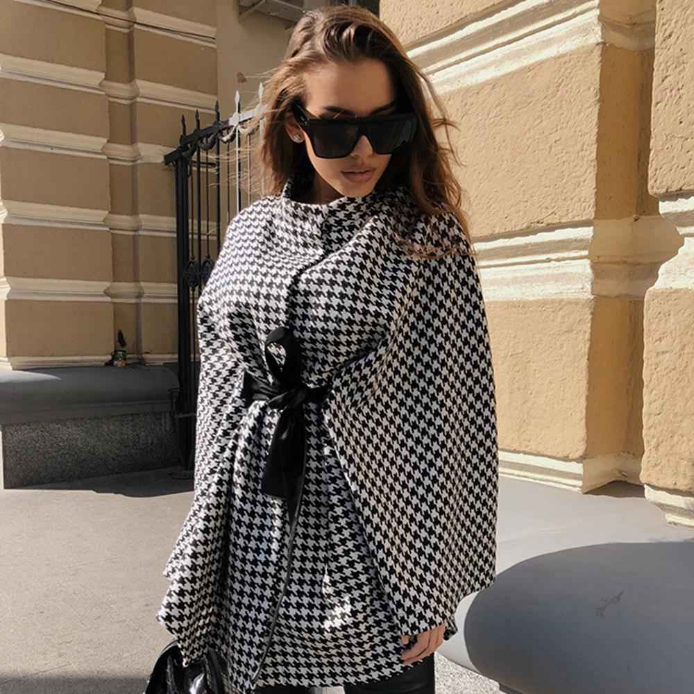 Women Spring Autumn Plaid Shawl Capes Jacket