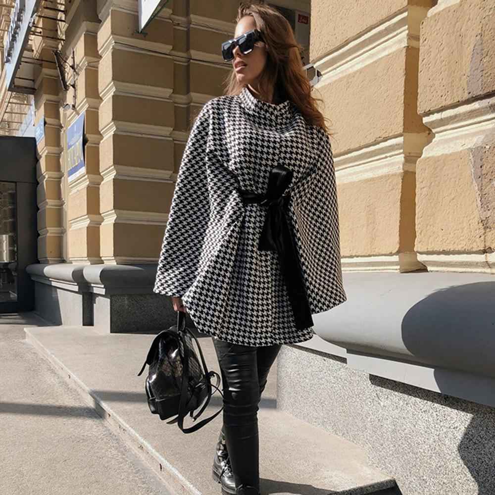 Women Spring Autumn Plaid Shawl Capes Jacket