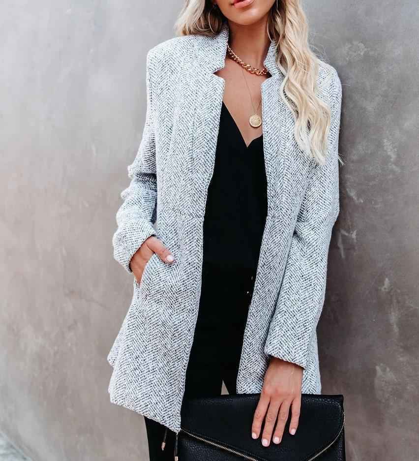 Women Long Sleeve Gray Blazer Elegant Slim Sport Coat Smart Casual