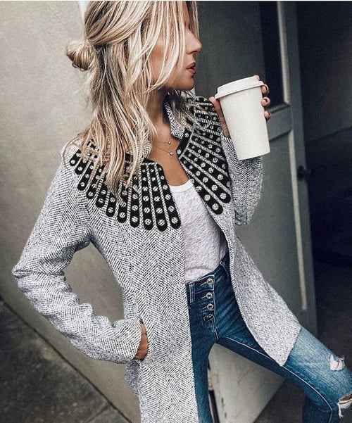 Women Long Sleeve Gray Blazer Elegant Slim Sport Coat Smart Casual