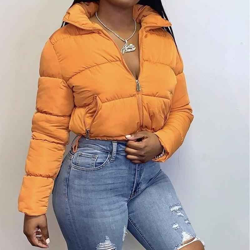 Women's Winter Long Sleeve Full Zipper Baggy Puffer Short Down Jacket