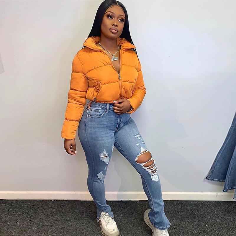 Women's Winter Long Sleeve Full Zipper Baggy Puffer Short Down Jacket