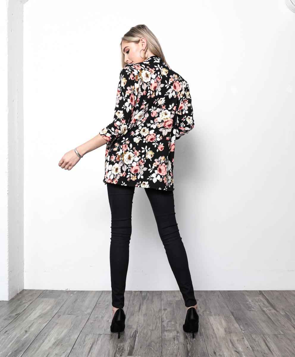 1241. Print open blazer, fold over flaps, ruched detailed sleeves