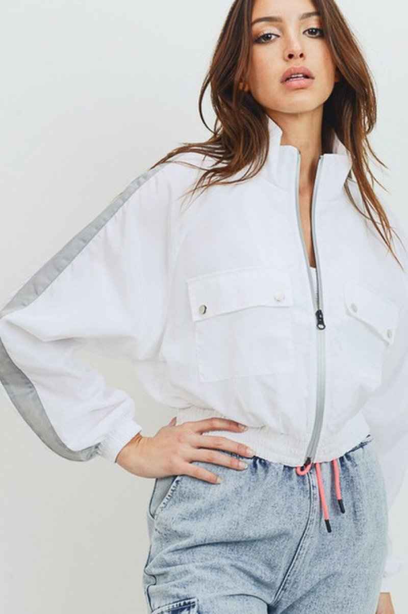 Stripe Detail Zip Up Windbreaker