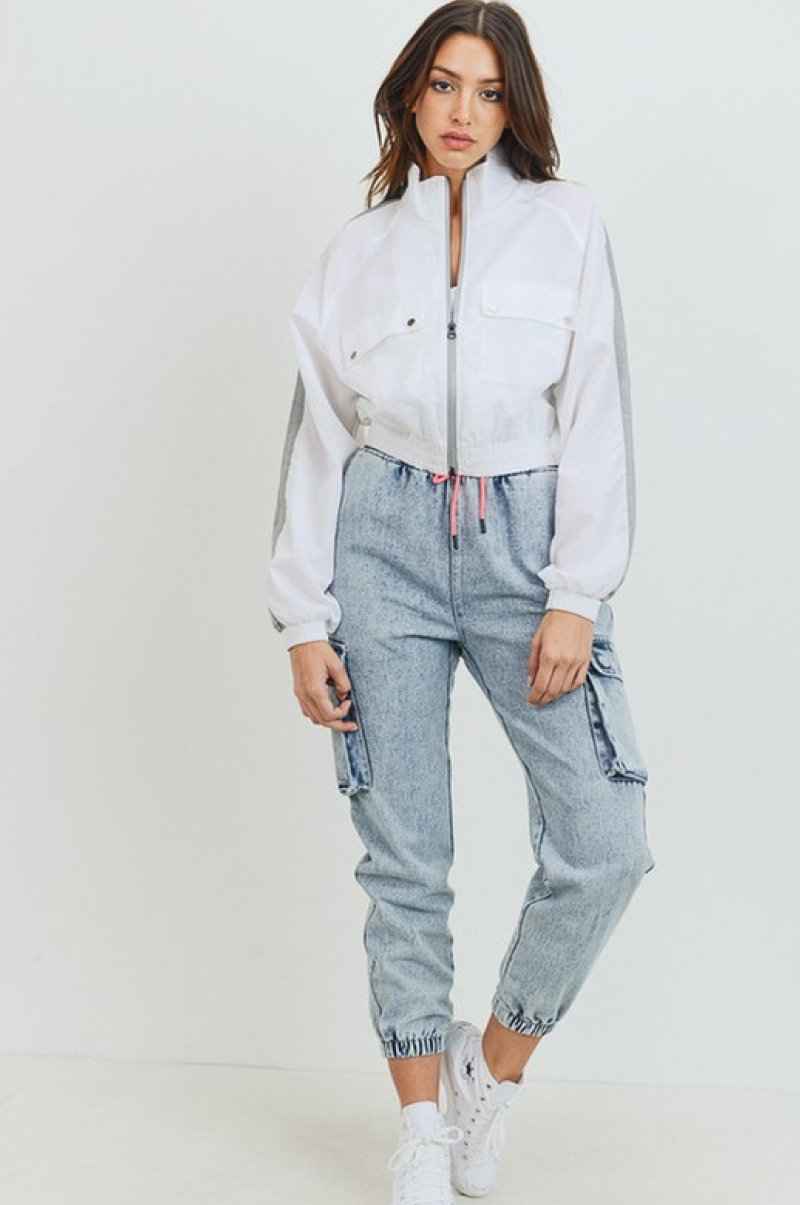 Stripe Detail Zip Up Windbreaker