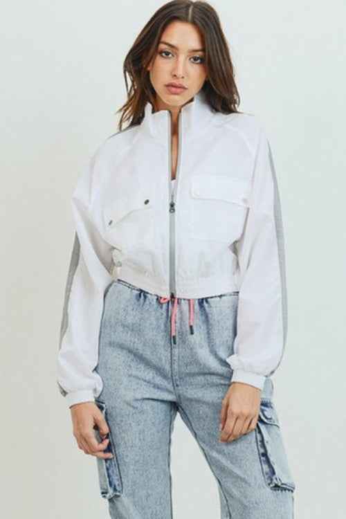 Stripe Detail Zip Up Windbreaker