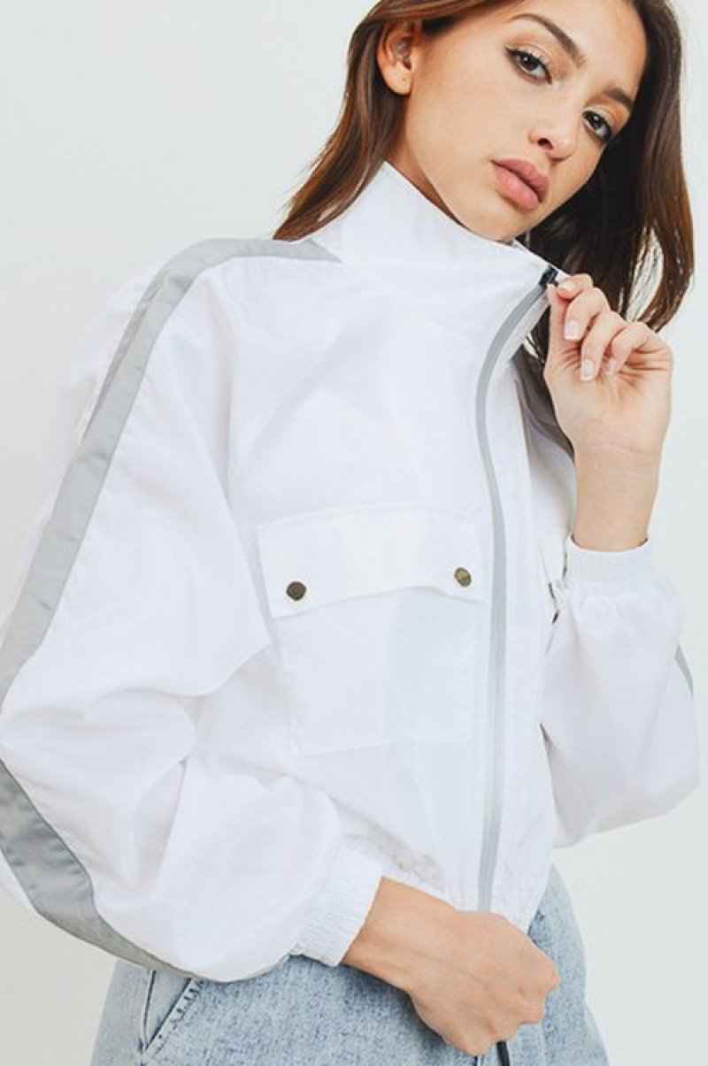 Stripe Detail Zip Up Windbreaker
