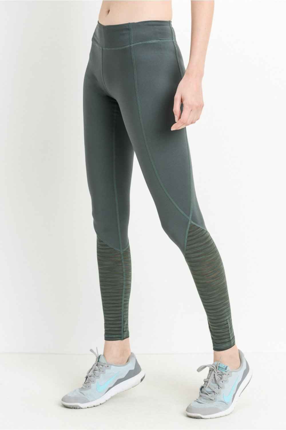 Ribbed Burnout Mesh Contrast Leggings