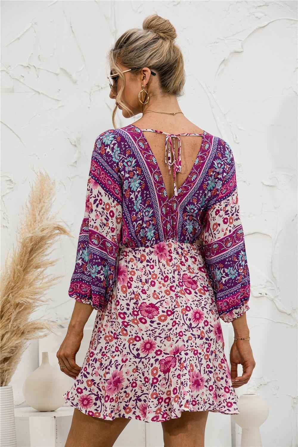 2021 Casual V-neck Long Sleeve Floral Print  Beach Dress
