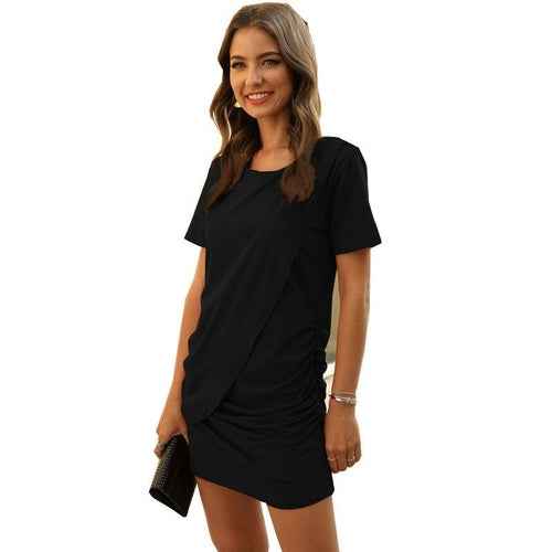 Women Short Sleeve Ruched Short Dress