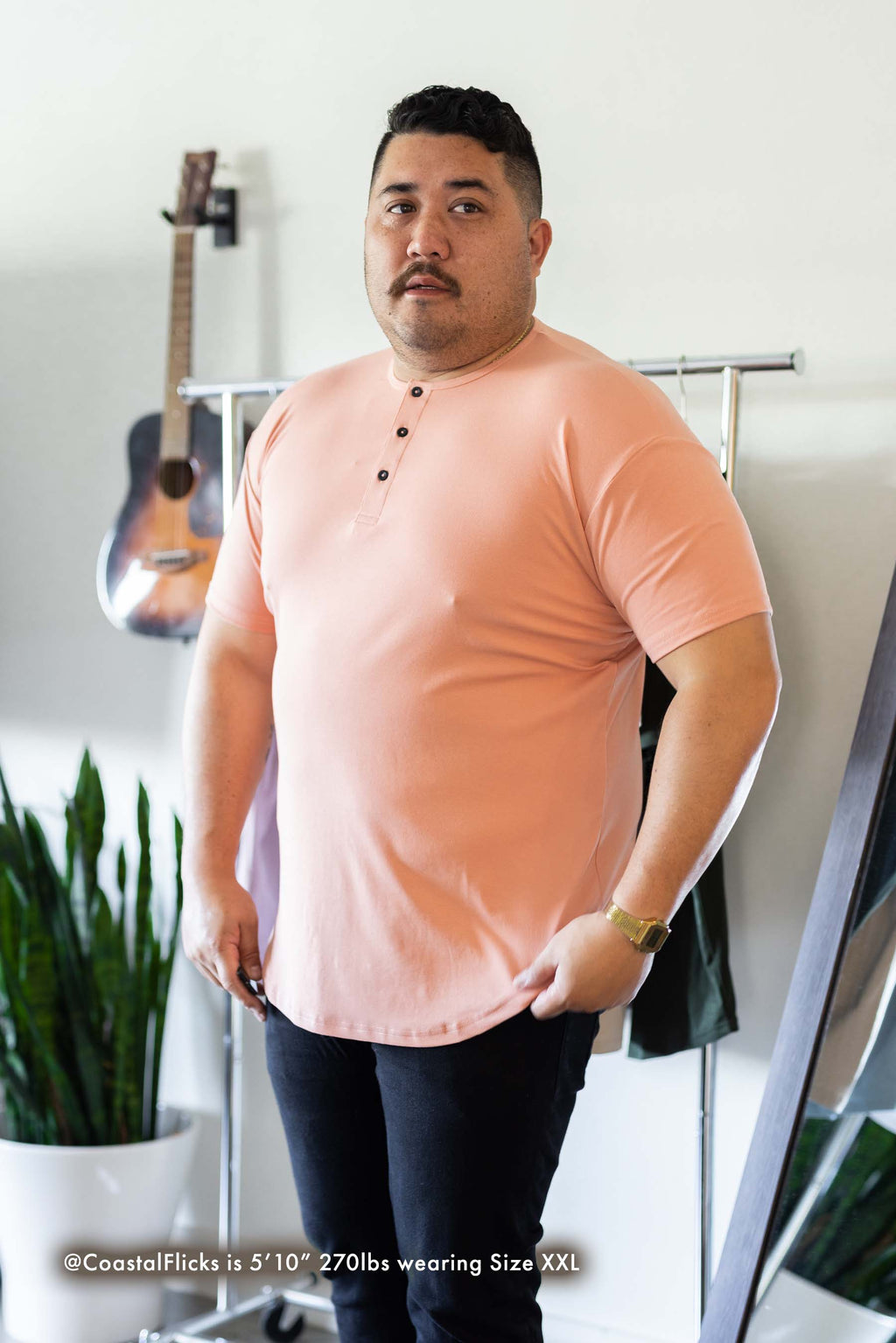 Curve Henley T-Shirt: Apricot - Rule Of Threads