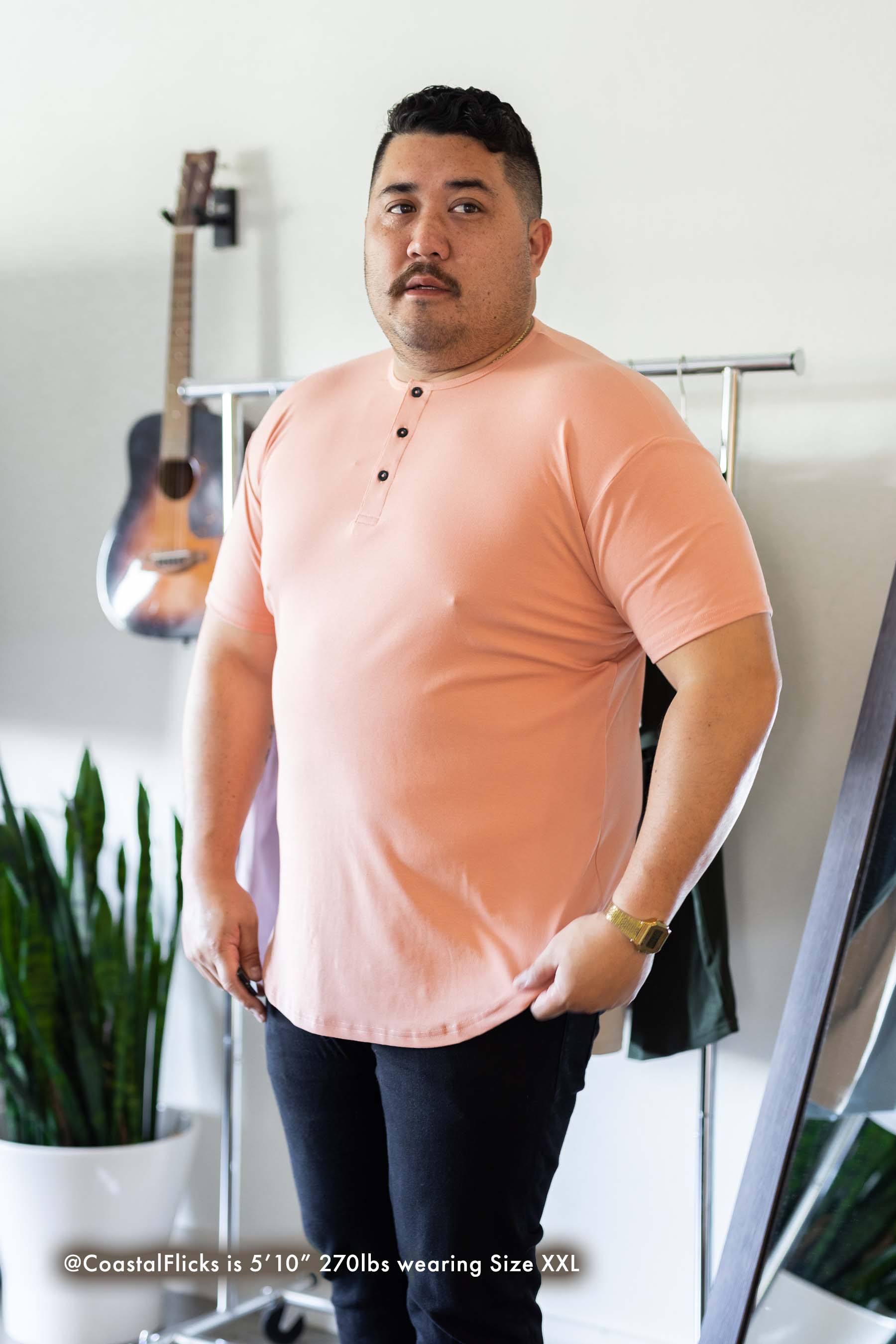 Curve Henley T-Shirt: Apricot - Rule Of Threads