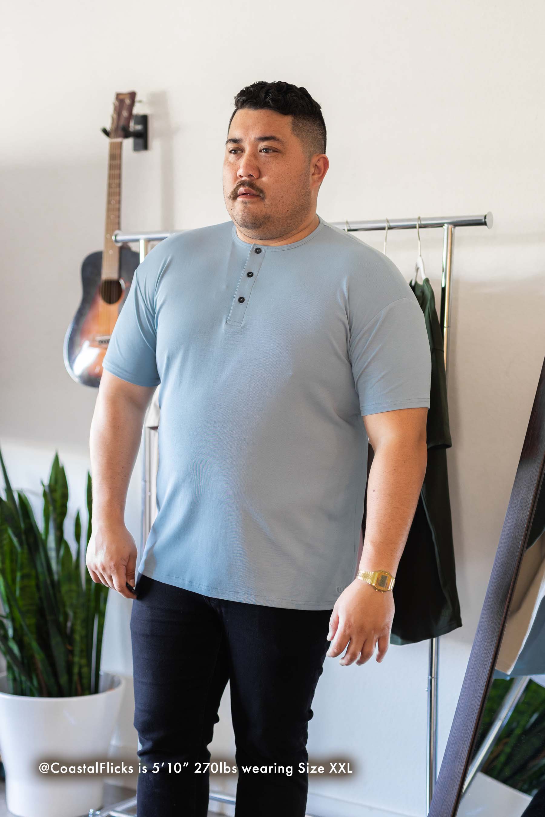 Classic Henley T-Shirt: Blue Steel - Rule Of Threads