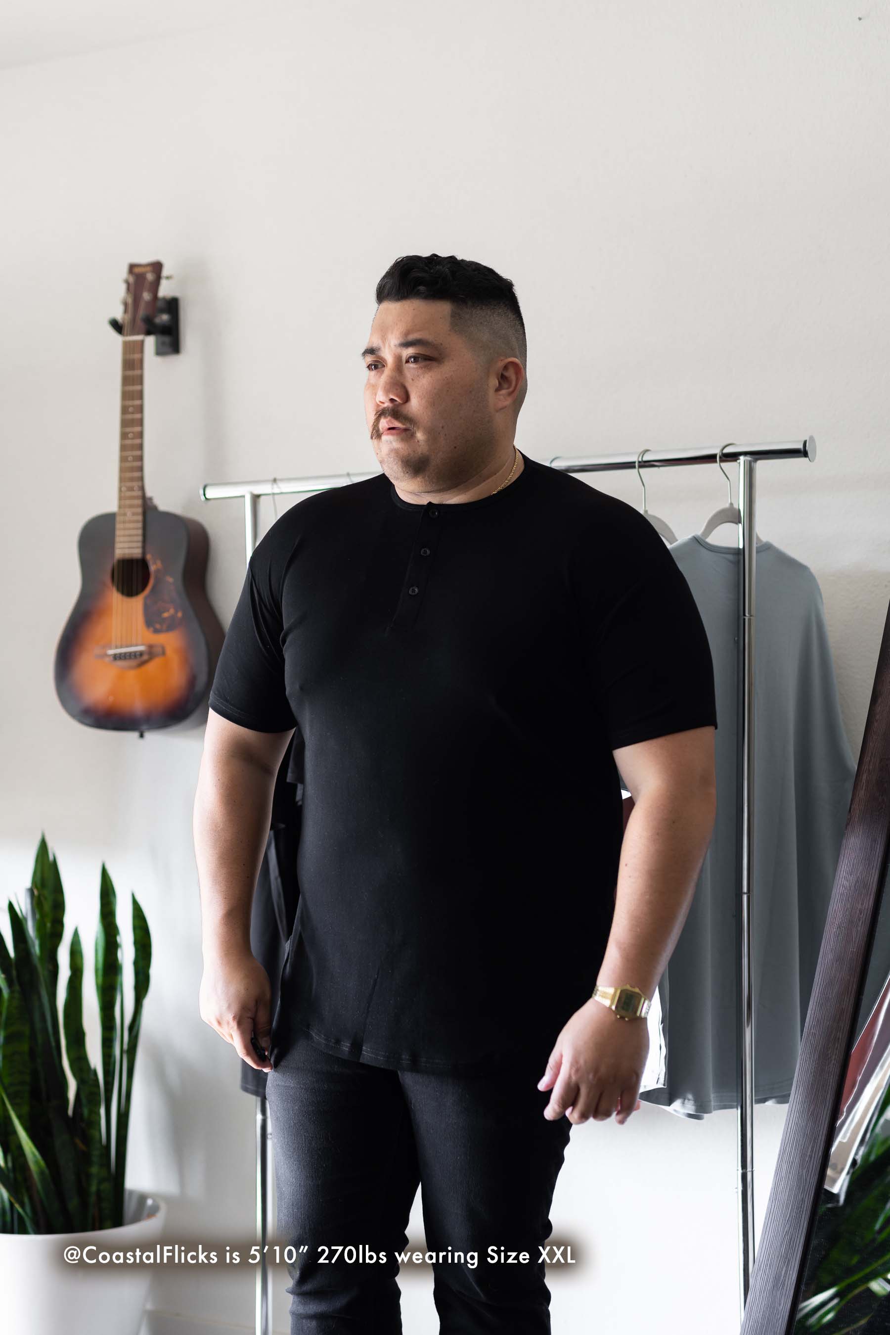 Curve Henley T-Shirt: Black - Rule Of Threads