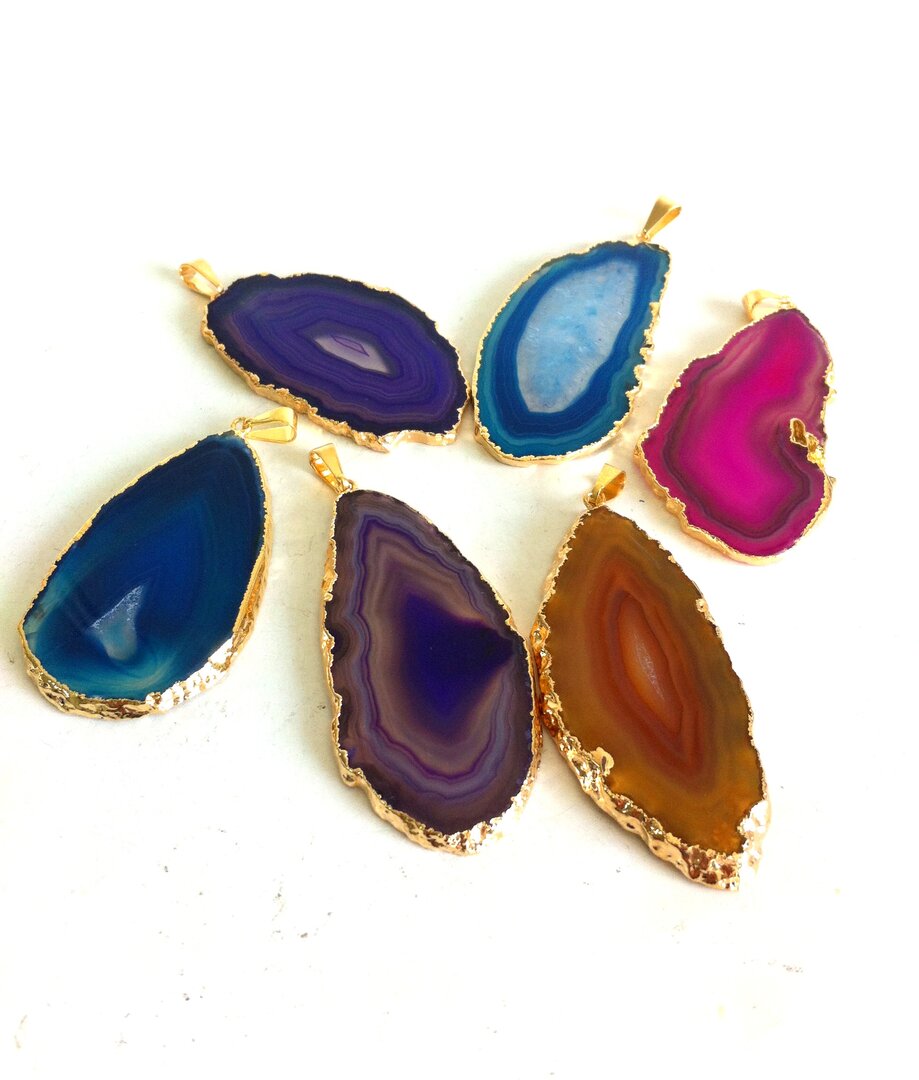 Agate Slice Pendant with a Gold Trim