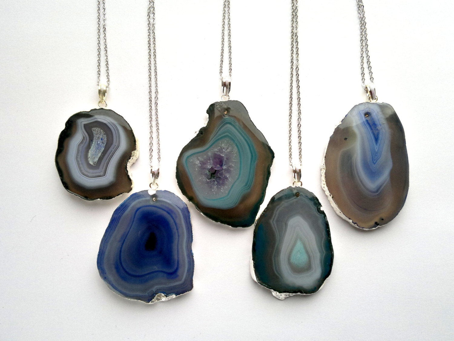 Agate Slice Pendant with a Silver Trim