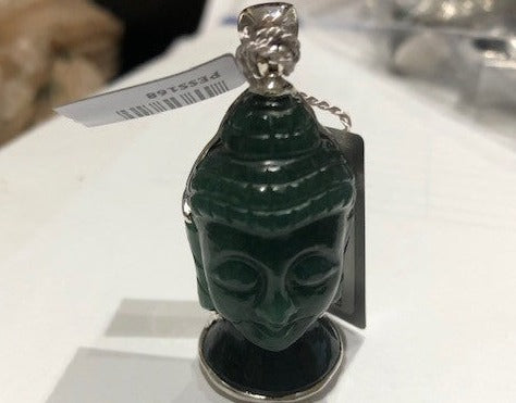 Buddha Head Pendant Serpentine on Sterling Silver Large