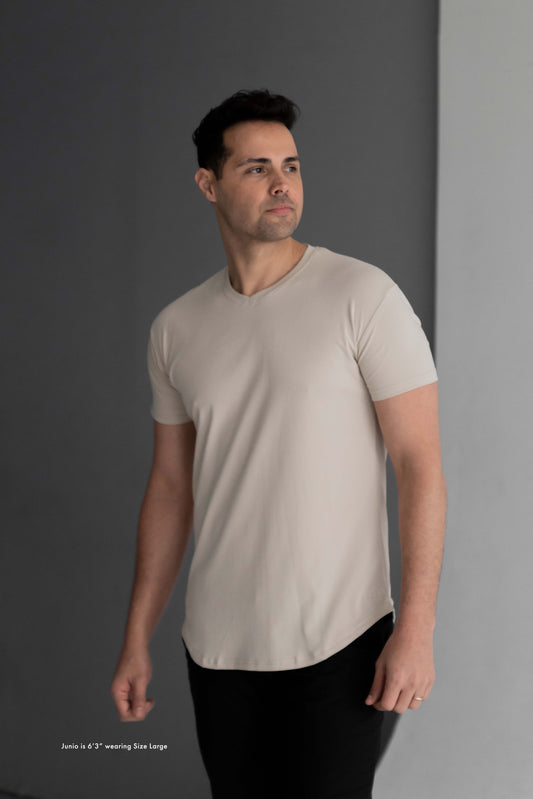 Curve V-Neck T-Shirt: Stone