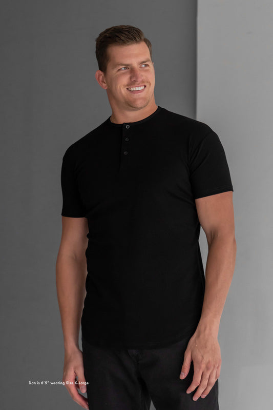 Curve Henley T-Shirt: Black - Rule Of Threads