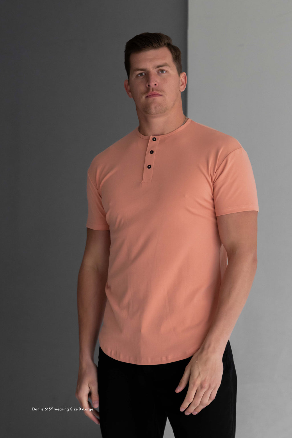 Curve Henley T-Shirt: Apricot - Rule Of Threads