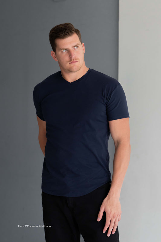 Curve V-Neck T-Shirt: NY Blue