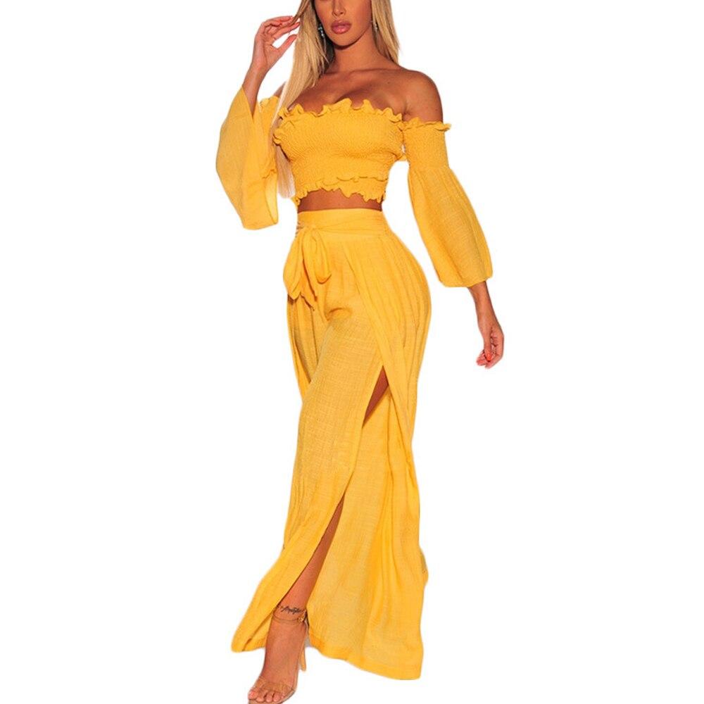 Pleated Jumpsuits Off Shoulder Boot Cut Sleeve Split