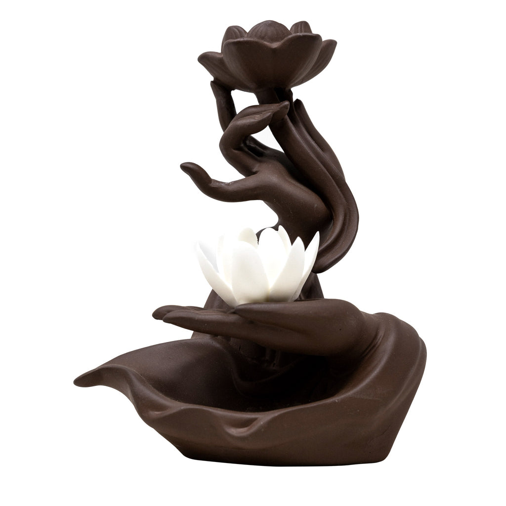 Ceramic Blackflow Incense and Cone Burner with Lotus Flower