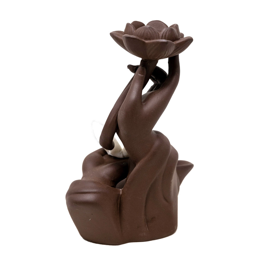 Ceramic Blackflow Incense and Cone Burner with Lotus Flower