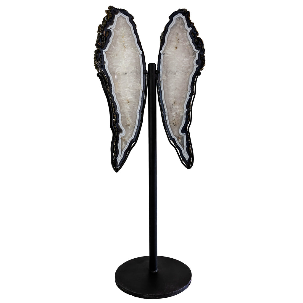 Gray Agate Butterfly Slices with Iron Base