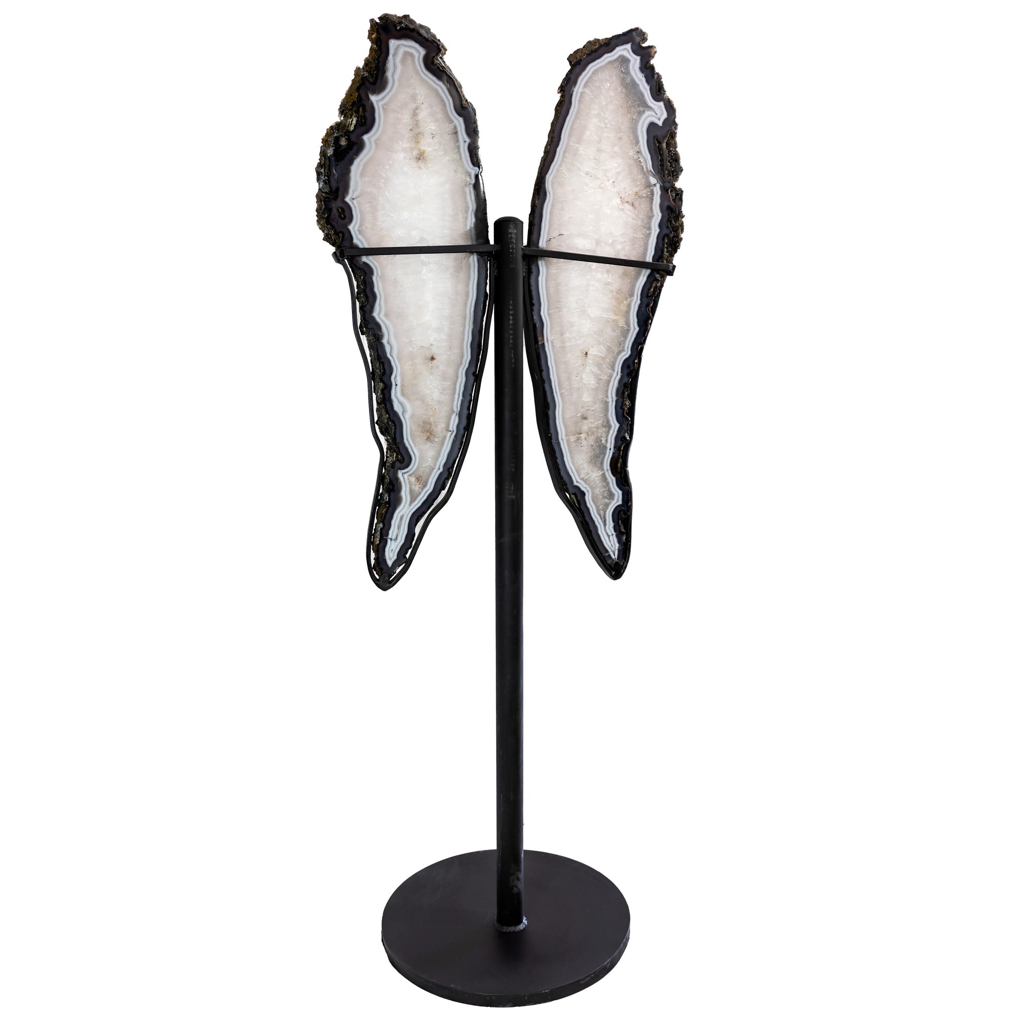 Gray Agate Butterfly Slices with Iron Base