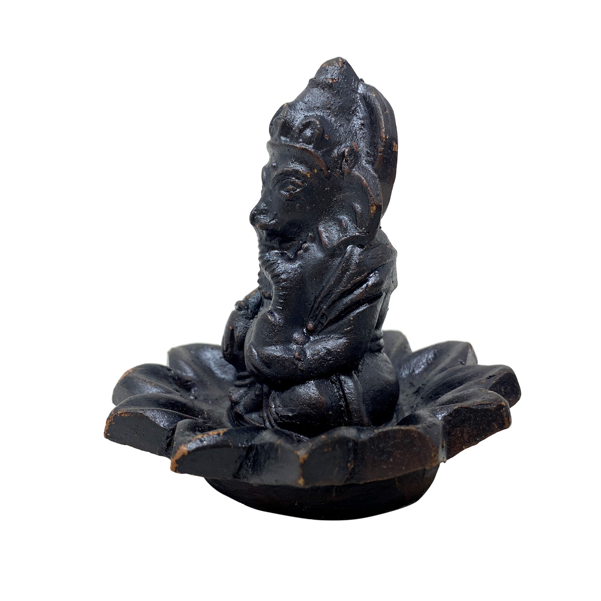 Clay Incense Holder w/ Ganesha on Lotus