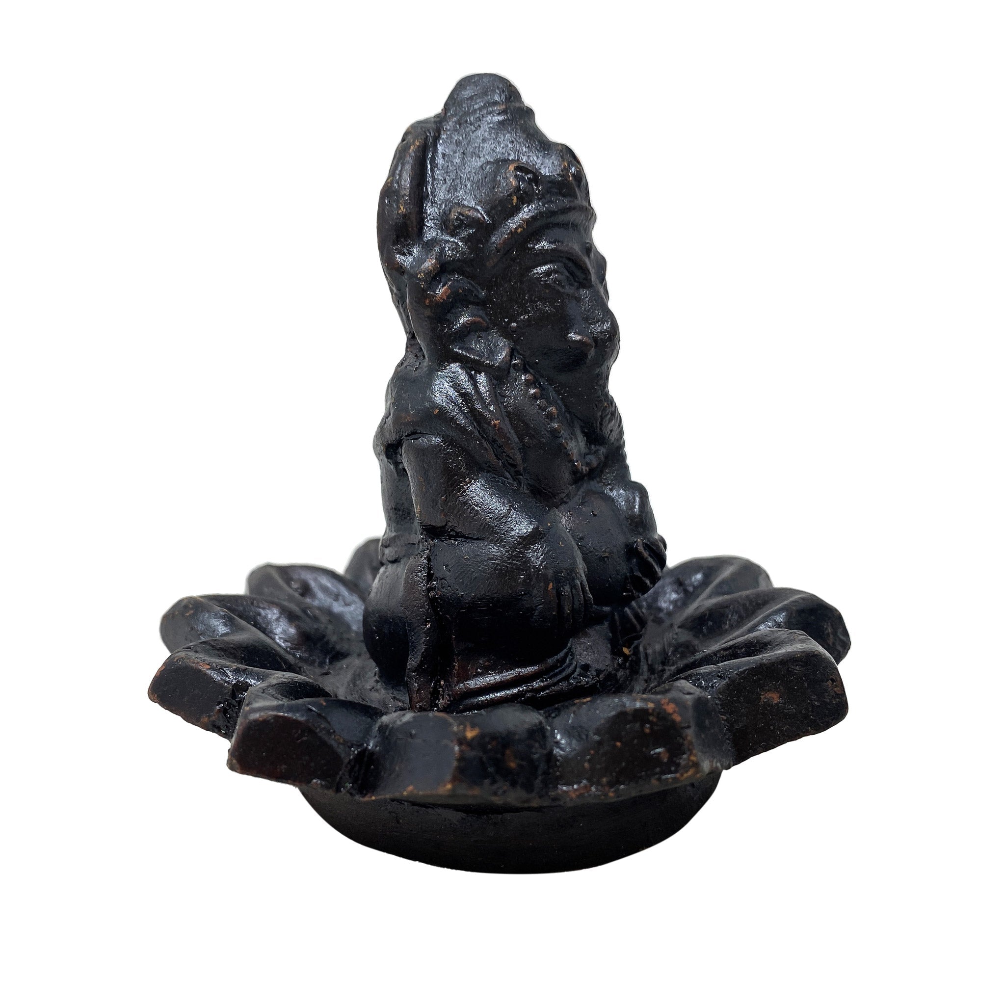 Clay Incense Holder w/ Ganesha on Lotus
